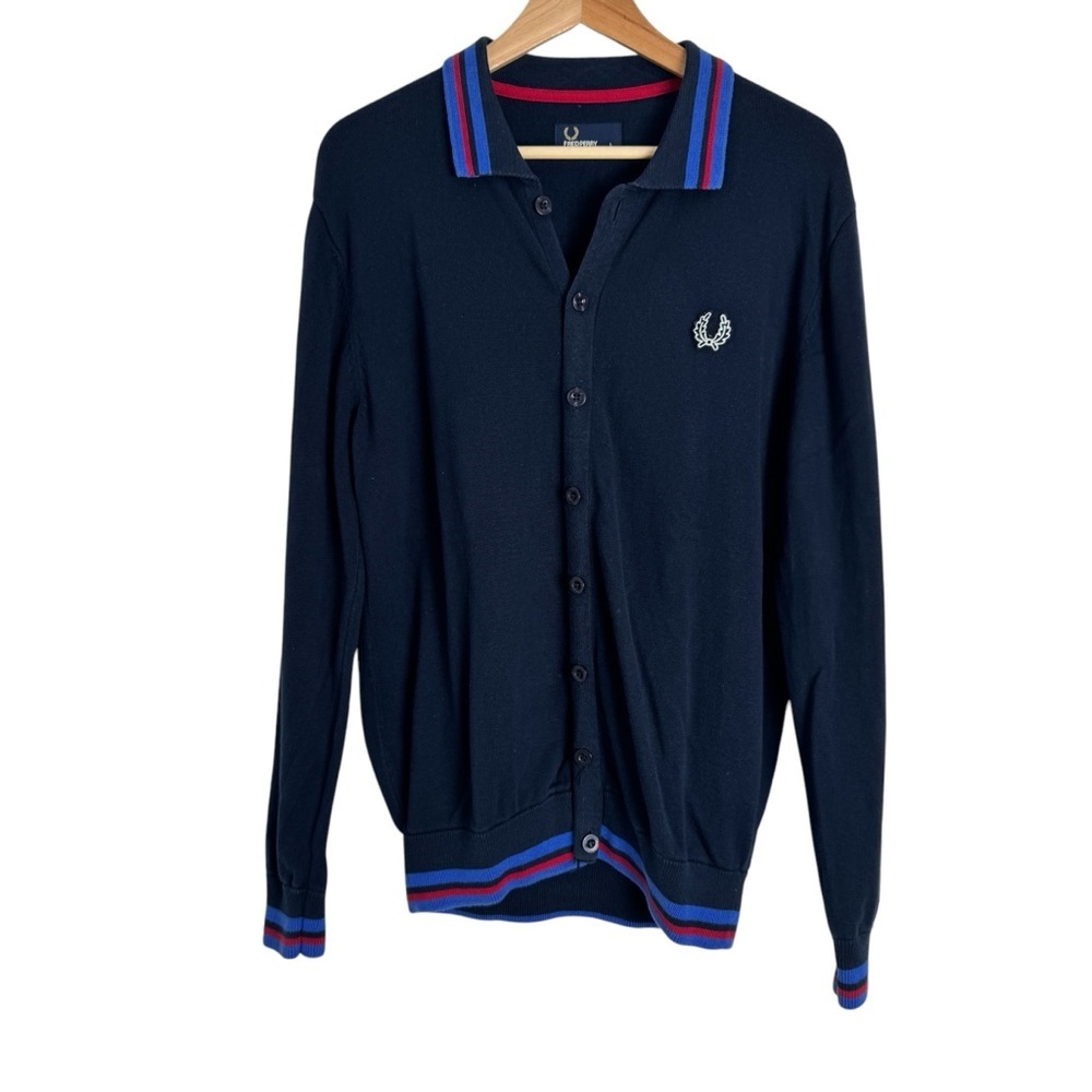 Fred Perry Twin Tipped Knit Polo Cardigan size L